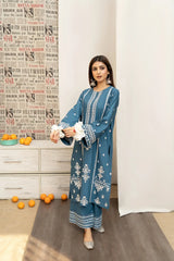 3PC Unstitched Dhanak Embroidered Shirt with Whool Printed Shawl and Trouser-HA48