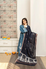 3PC Unstitched Dhanak Embroidered Shirt with Whool Printed Shawl and Trouser-HA48