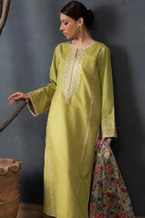 3PC Unstitched Dhanak Embroidered Shirt with Whool Printed Shawl and Trouser-HA46
