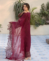 Allys  3PC embriodery shawl khadi net