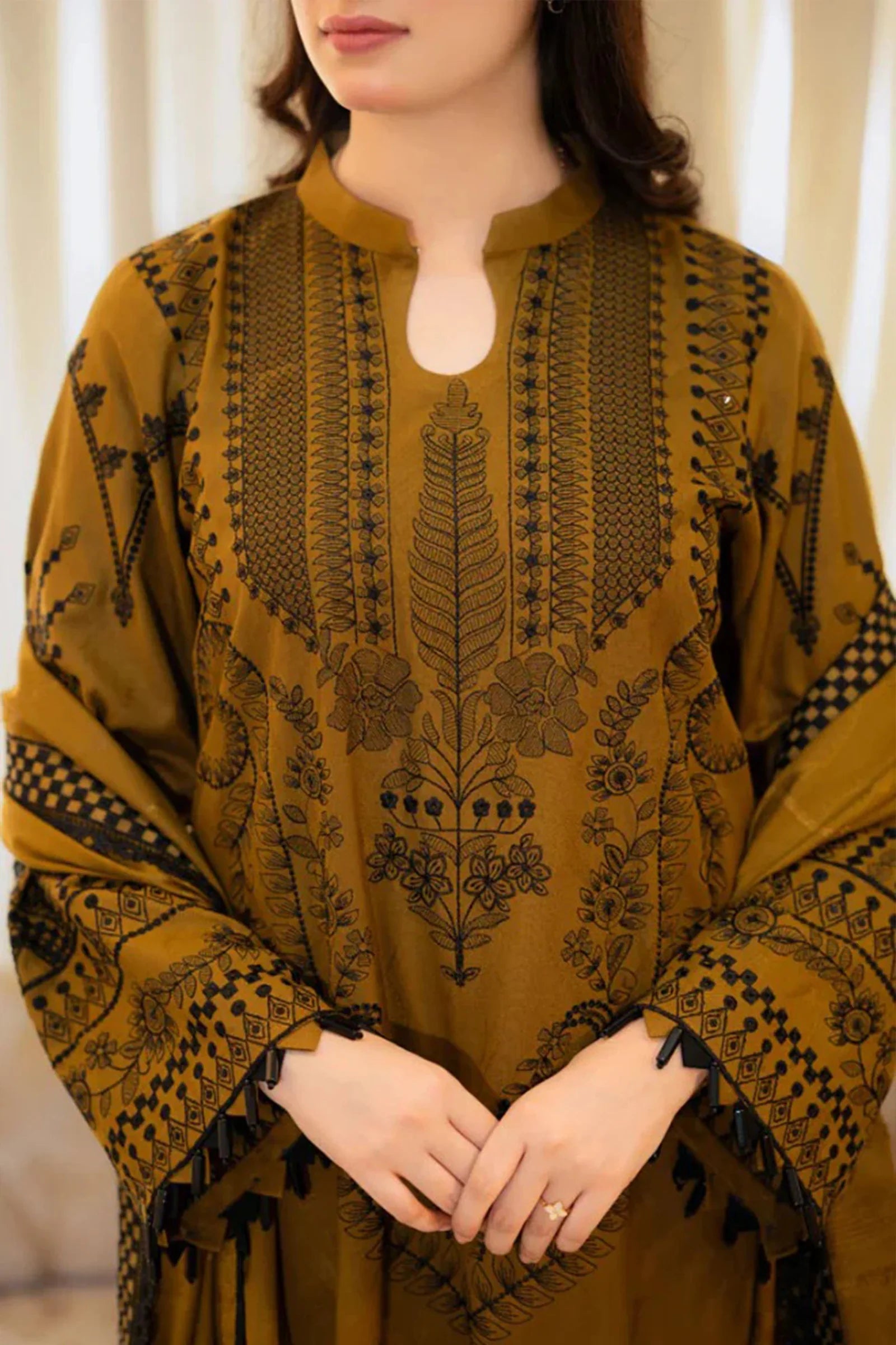 3 PC - EMBROIDERED DHANAK SUIT-HH54