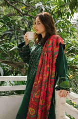 3PC Unstitched Dhanak Embroidered Shirt with Whool Printed Shawl and Trouser-HA22