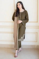 3PC Unstitched Dhanak Embroidered Shirt with Whool Shawl and Trouser-HA18
