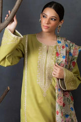 3PC Unstitched Dhanak Embroidered Shirt with Whool Printed Shawl and Trouser-HA46