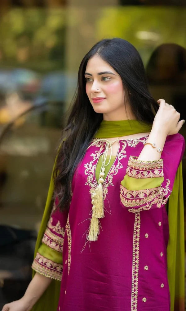 Meena-3pc Dhanak Emb Pshmina wool shawl hh09