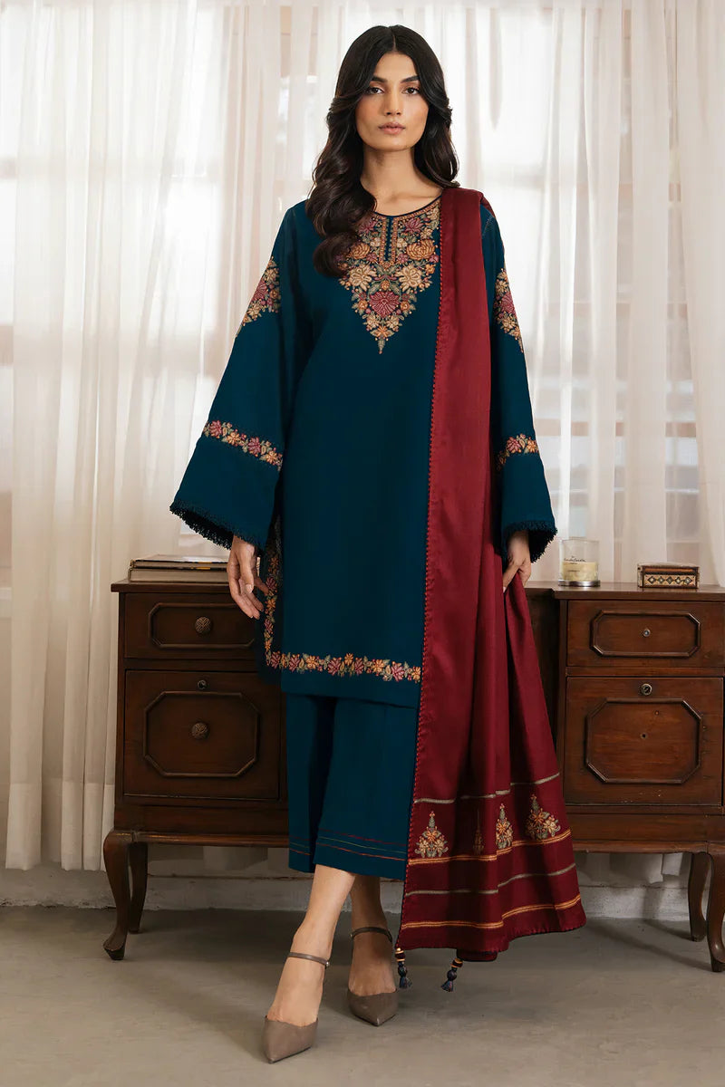 Embroidered Dhanka 3PC Suit