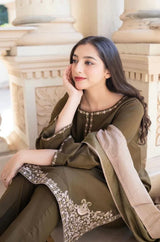 3PC Unstitched Dhanak Embroidered Shirt with Whool Shawl and Trouser-HA18