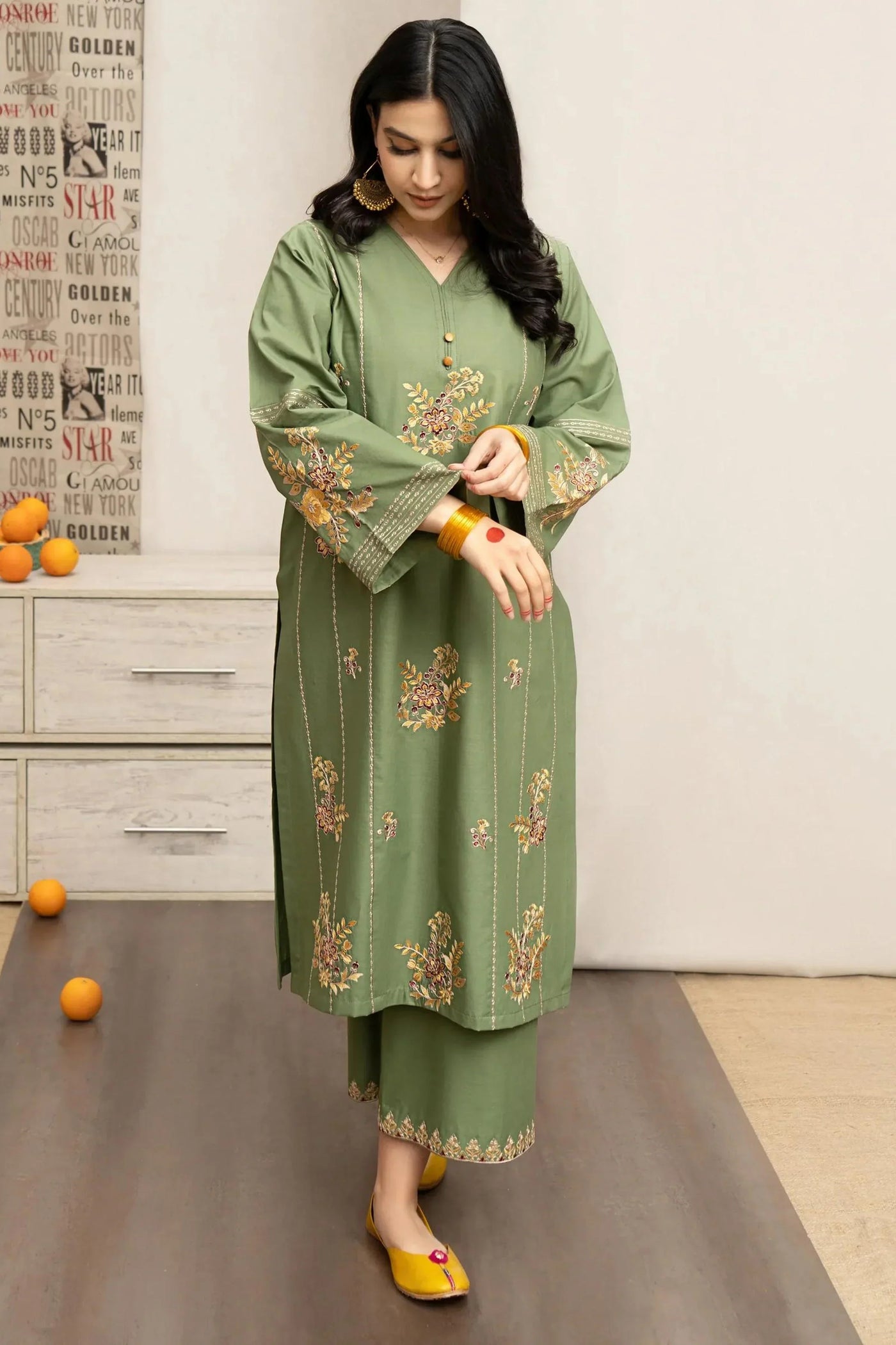 3PC EMBROIDERED COTTON SUIT - HH601