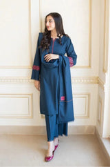 3PC Unstitched Dhanak Embroidered Shirt with Whool Emb Shawl and Trouser-HA21