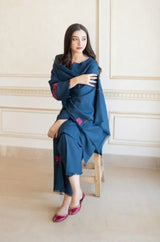 3PC Unstitched Dhanak Embroidered Shirt with Whool Emb Shawl and Trouser-HA21