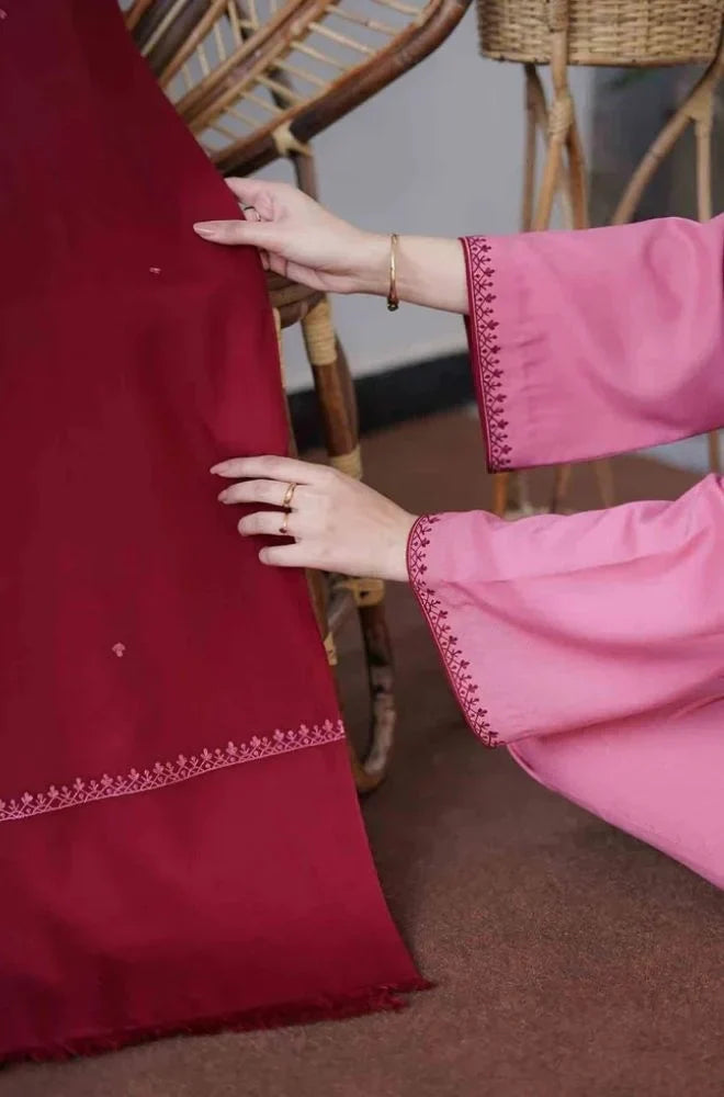 3PC Unstitched Dhanak Embroidered Shirt with Whool Emb Shawl and Trouser-HA19