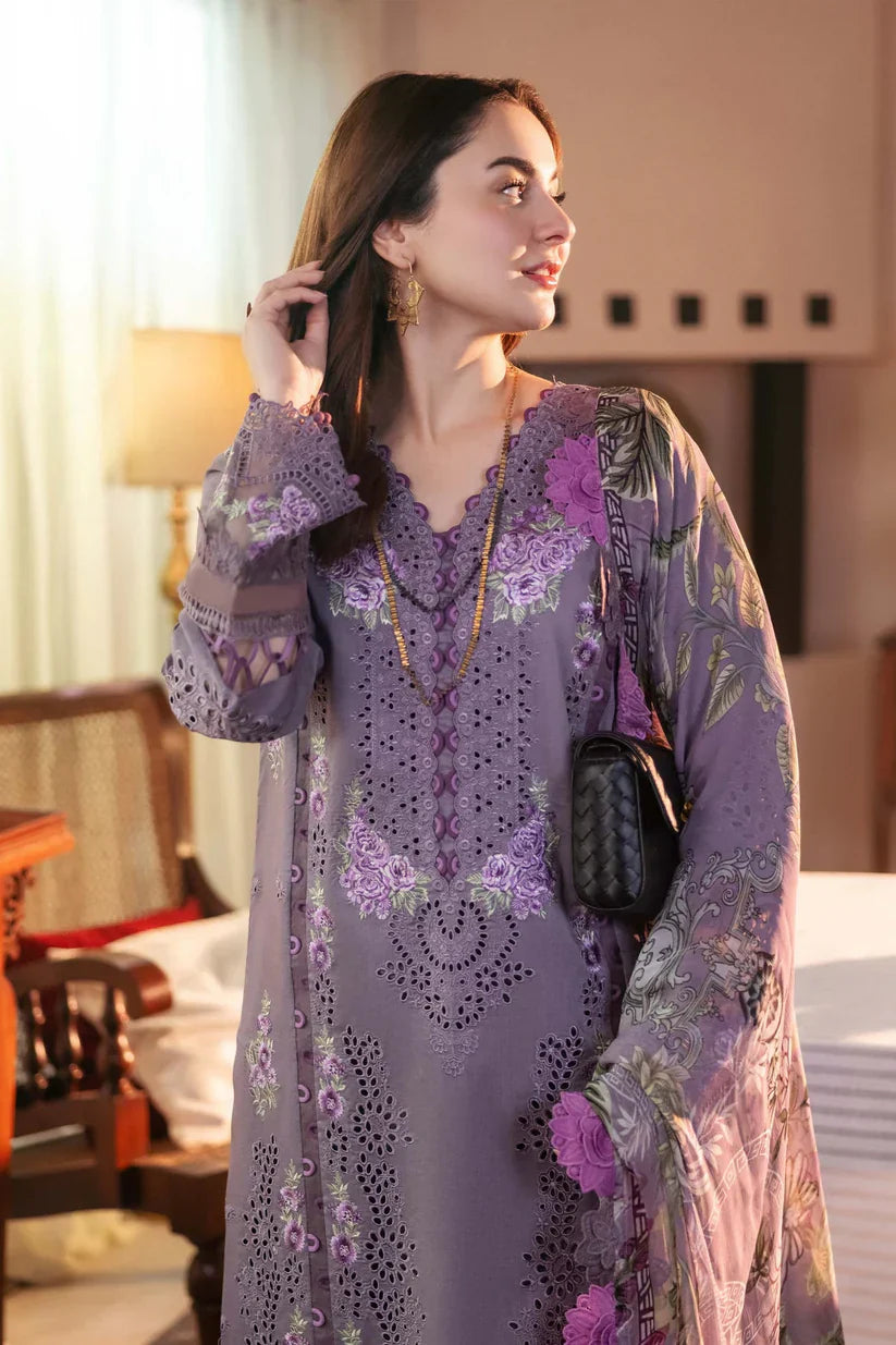 3PC EMBROIDERED DHANAK SUIT  - HHW33