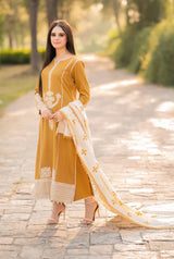 3PC Unstitched Dhanak Embroidered Shirt with Whool Shawl and Trouser-HA10