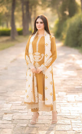 3PC Unstitched Dhanak Embroidered Shirt with Whool Shawl and Trouser-HA10
