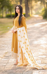 3PC Unstitched Dhanak Embroidered Shirt with Whool Shawl and Trouser-HA10