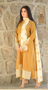 3PC Unstitched Dhanak Embroidered Shirt with Whool Shawl and Trouser-HA10