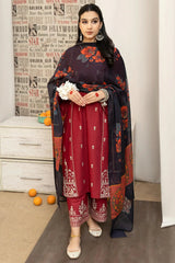 3PC Unstitched Dhanak Embroidered Shirt with Whool Printed  Shawl and Trouser-HA24