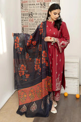 3PC Unstitched Dhanak Embroidered Shirt with Whool Printed  Shawl and Trouser-HA24