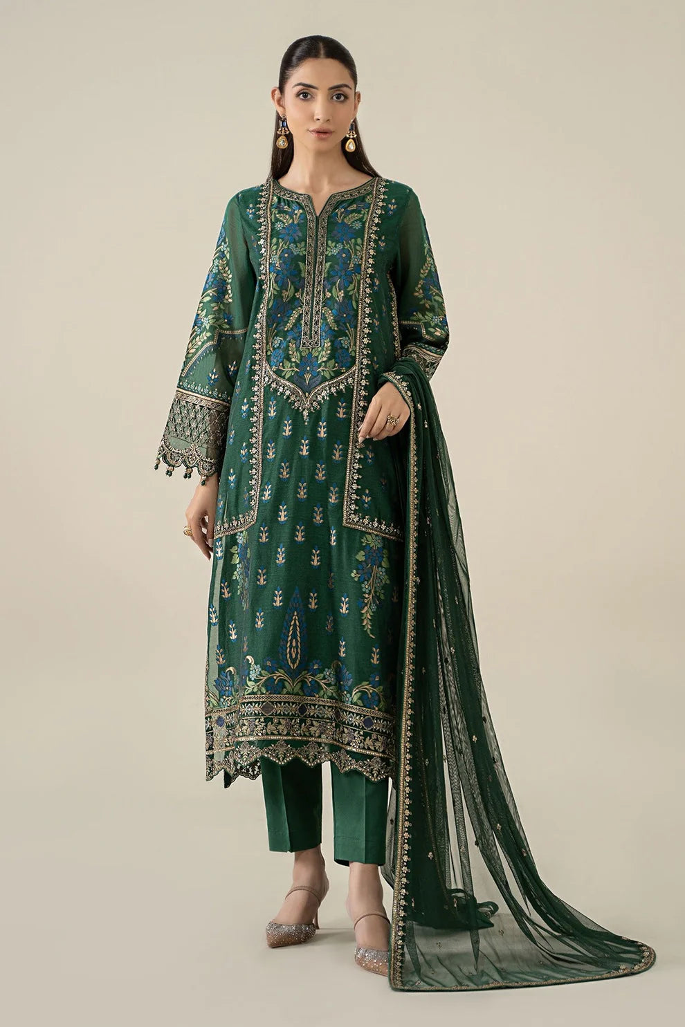 3 PC - EMBROIDERED DHANAK SUIT-HH57
