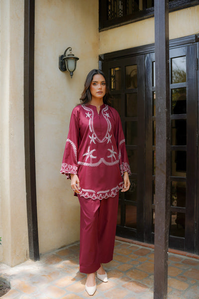 Maroon schiffli DHANAK - HH602
