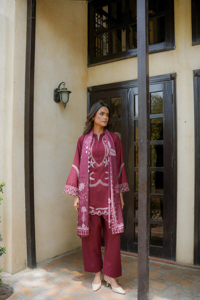 Maroon schiffli DHANAK - HH602