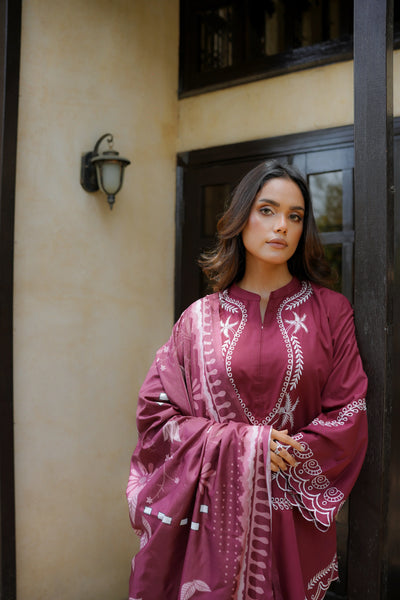 Maroon schiffli DHANAK - HH602