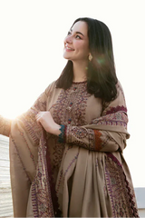 3PC Unstitched Dhanak Embroidered Shirt with Whool Emb Shawl and Trouser-HA44