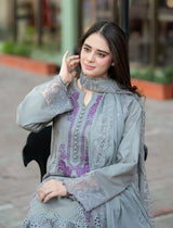 3 PC - EMBROIDERED DHANAK SUIT-HH58