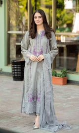 3 PC - EMBROIDERED DHANAK SUIT-HH58
