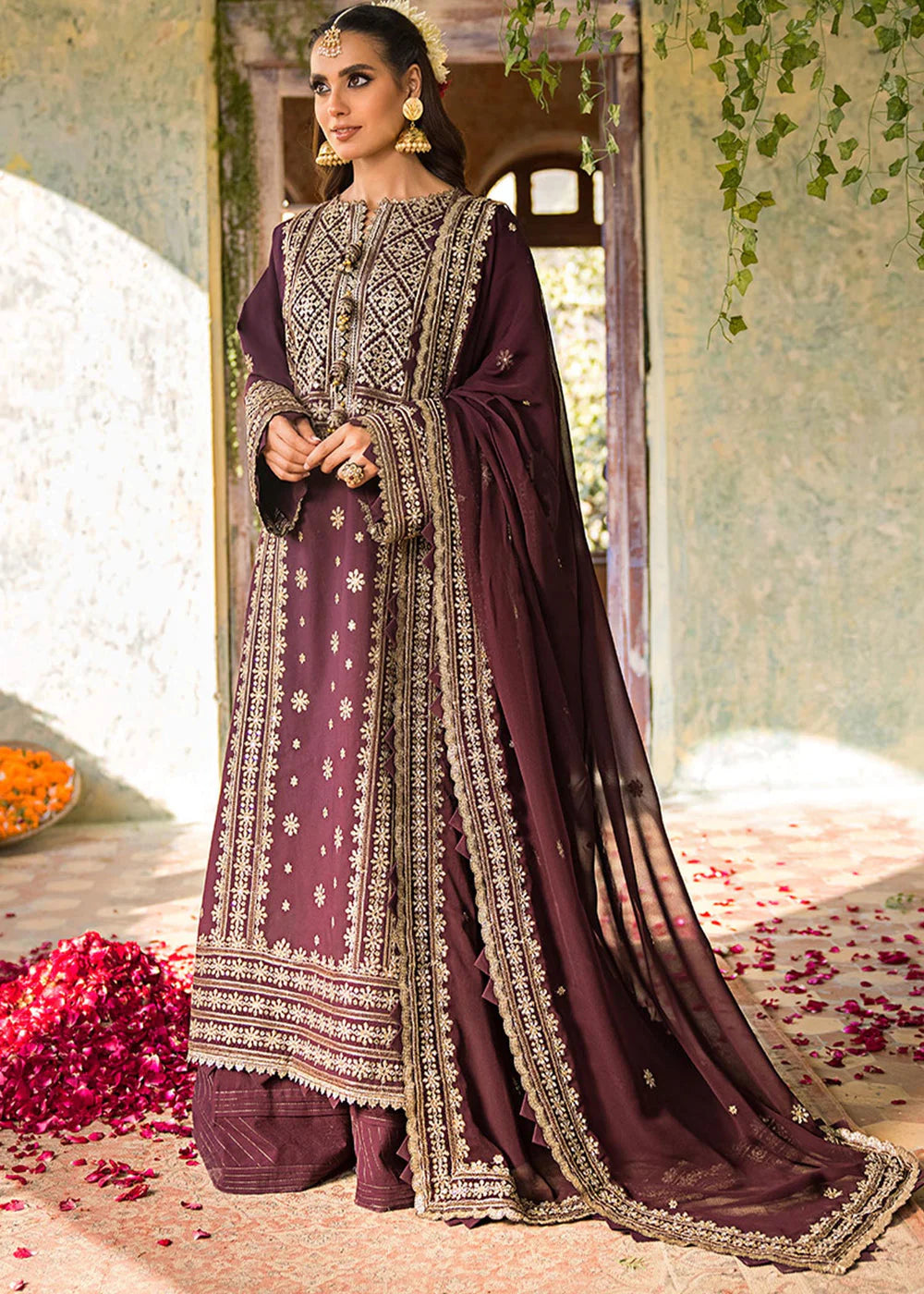 3 PC - EMBROIDERED DHANAK SUIT-HH59