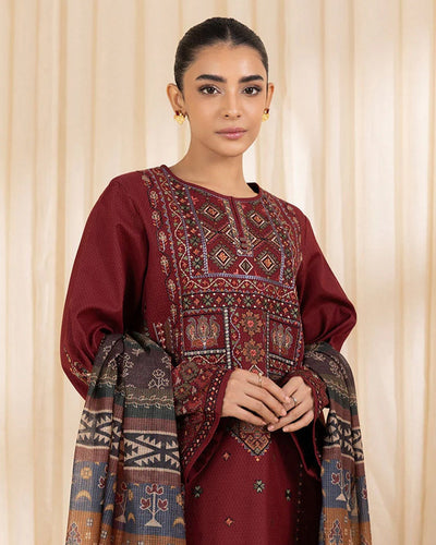 3 PC EMBROIDERED DHANAK SUIT - HH609