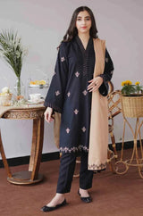 3PC Unstitched Dhanak Embroidered Shirt with Whool Shawl and Trouser-HA9