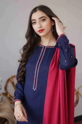 3PC Unstitched Dhanak Embroidered Shirt with Whool Shawl and Trouser-HA11