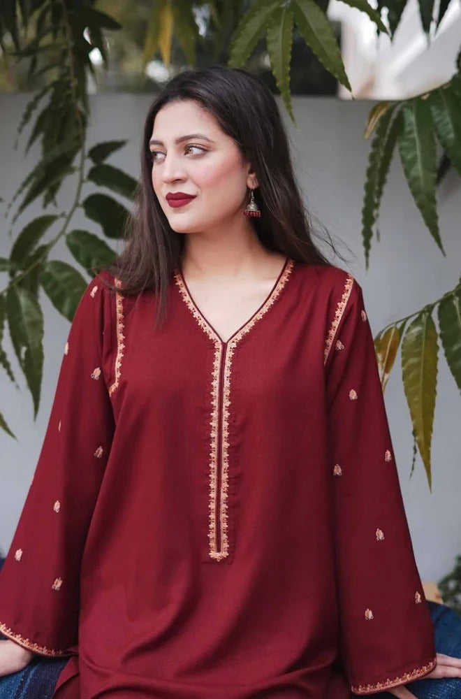 3PC Unstitched Dhanak Embroidered Shirt with Whool Emb  Shawl and Trouser-HA13