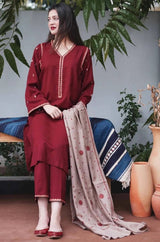3PC Unstitched Dhanak Embroidered Shirt with Whool Emb  Shawl and Trouser-HA13
