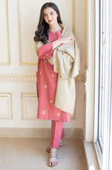 3PC Unstitched Dhanak Embroidered Shirt with Whool Shawl and Trouser-HA14