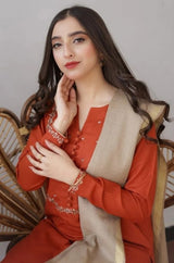 3PC Unstitched Dhanak Embroidered Shirt with Whool Printed Shawl and Emb Trouser-HA10