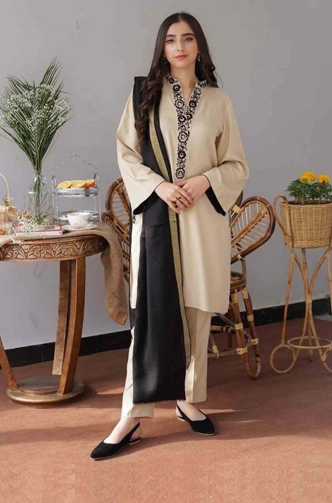 3 PC - EMBROIDERED DHANAK SUIT-HH27