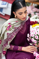 3PC Unstitched Dhanak Embroidered Shirt with Whool Printed Shawl and Trouser-HA27