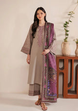 3PC Unstitched Dhanak Embroidered Shirt with Whool Printed  Shawl and Trouser-HA25