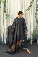 3PC Unstitched Dhanak Embroidered Shirt with Whool Printed Shawl and Trouser-HA28