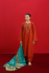 3PC Unstitched Dhanak Embroidered Shirt with Whool Printed Shawl and Trouser-HA29