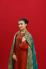 3PC Unstitched Dhanak Embroidered Shirt with Whool Printed Shawl and Trouser-HA29