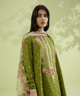 3PC Unstitched Dhanak Embroidered Shirt with Whool Printed Shawl and Trouser-HA30