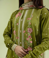 3PC Unstitched Dhanak Embroidered Shirt with Whool Printed Shawl and Trouser-HA30