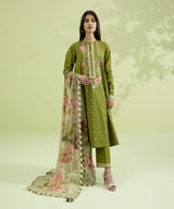 3PC Unstitched Dhanak Embroidered Shirt with Whool Printed Shawl and Trouser-HA30