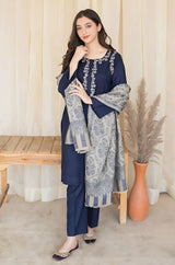 3PC Unstitched Dhanak Embroidered Shirt with Whool Printed Shawl and Trouser-HA20