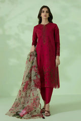 3PC Unstitched Dhanak Embroidered Shirt with Whool Printed Shawl and Trouser-HA32