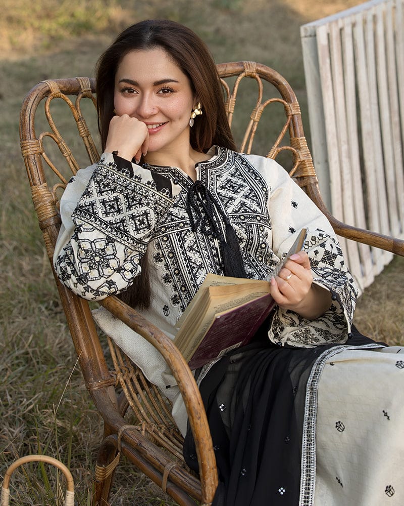 3PC Unstitched Dhanak Embroidered Shirt with Whool Shawl and Trouser-HA9