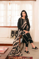 3PC Unstitched Dhanak Embroidered Shirt with Whool Printed Shawl and Trouser-HA42
